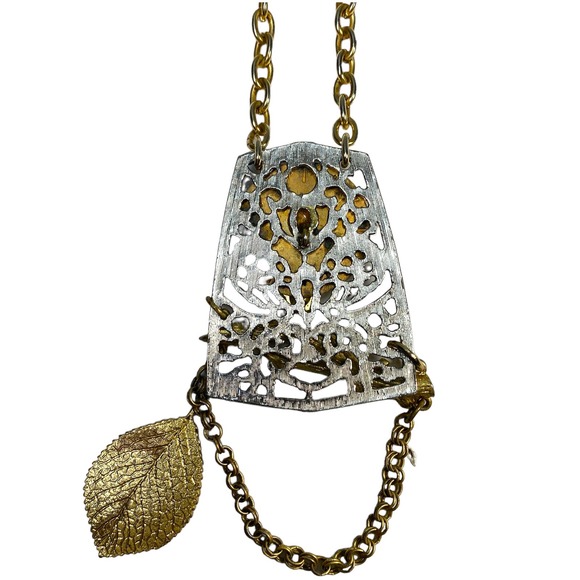 Unique Owl Tree Branch & Leaf Chain Necklace Two Tone Statement Hard to Find - Picture 5 of 10